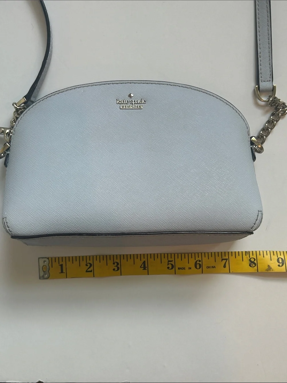 kate spade Blue/grey Leather Dome Crossbody with Gold Chain